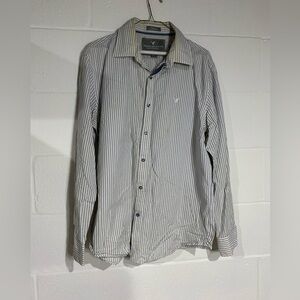 American Eagle Outfitters Blue and Cream Striped Shirt X-Large